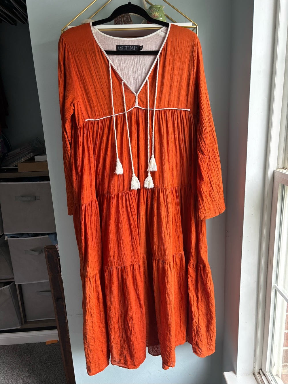 Christy Dawn Paloma Tassel Tiered Maxi Dress - Rust Orange - XS/S